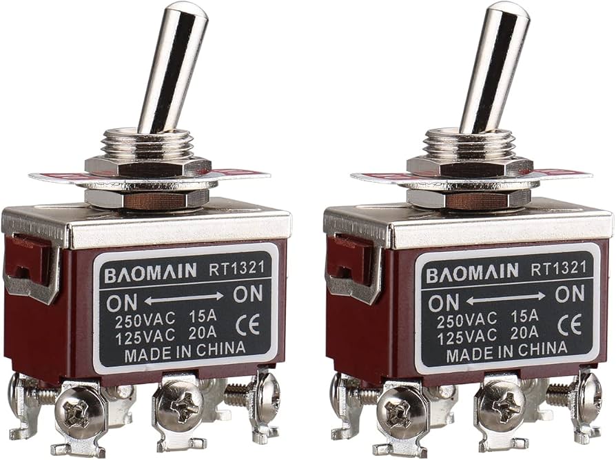 Baomain 2-Pack Toggle Switch, DPDT ON/ON 2 Position, 250VAC 15A